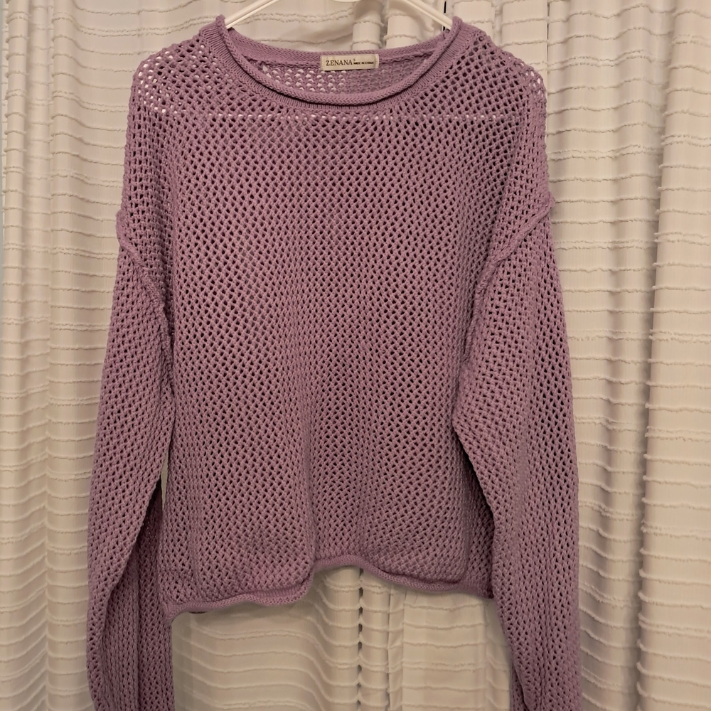 Zenana Outfitters Lavender Open-Knit Sweater - Lightweight Women’s Pullover